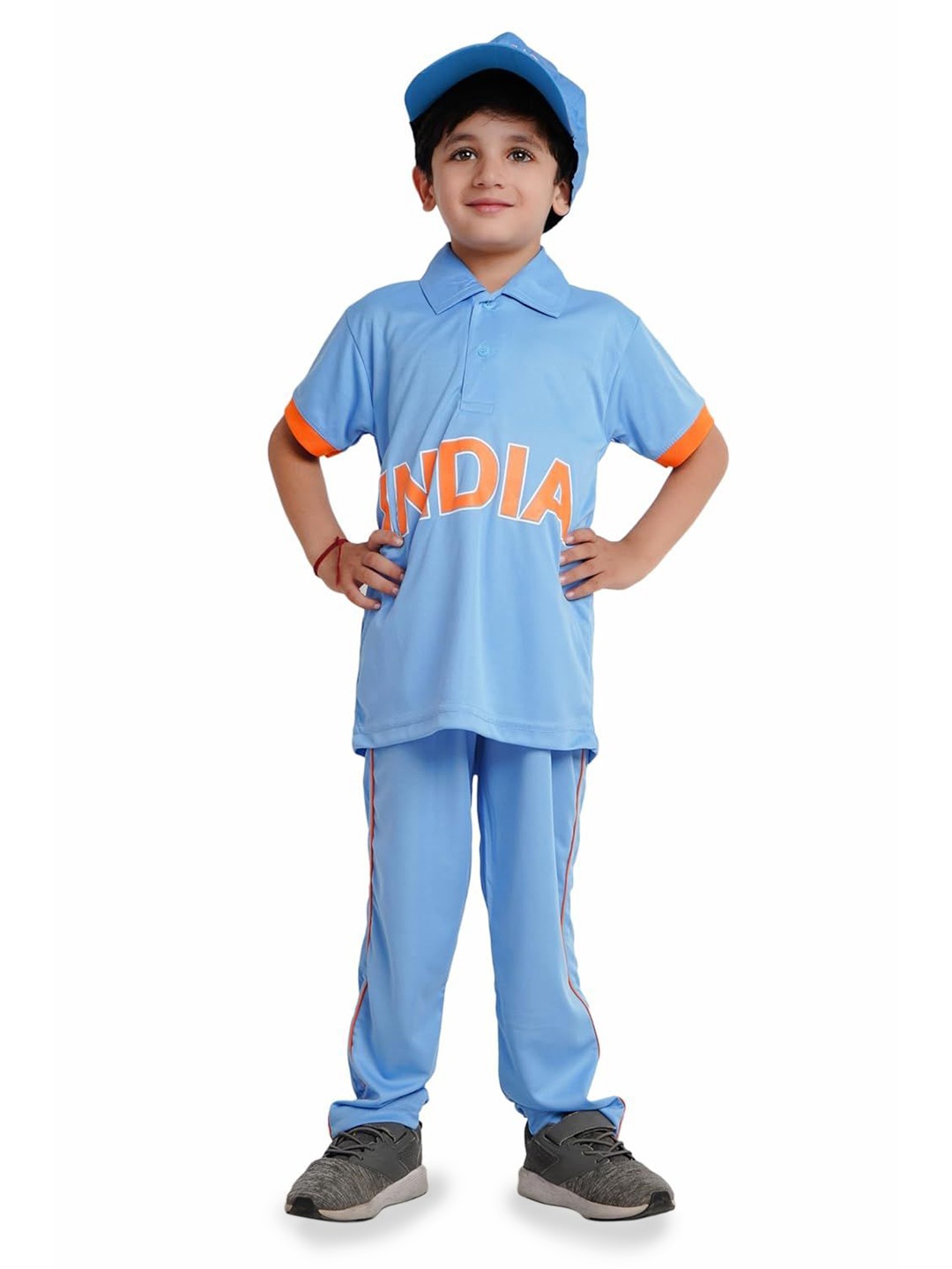 

Kaku Fancy dresses Boys Cricket Team Costume T-shirt With Trouser & Cap, Blue