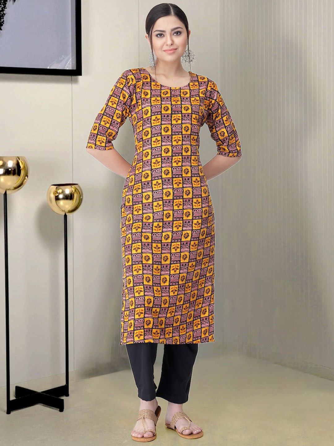 

Moda Rapido Ethnic Motifs Printed Round Neck Straight Kurta With Trouser, Purple