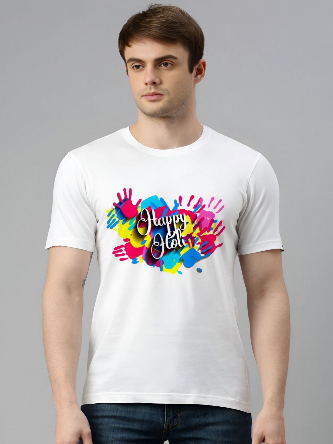 

MAYKR Men Printed Applique T-shirt, White