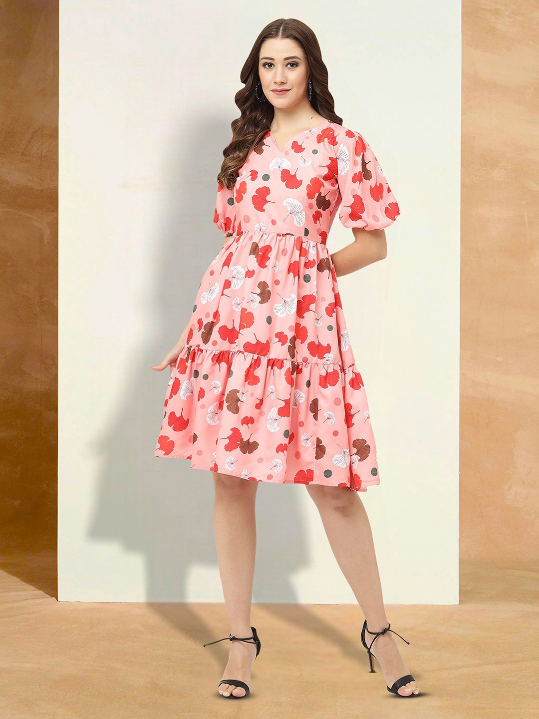 

Moda Rapido Floral Print Applique Fit & Flare Dress, Peach