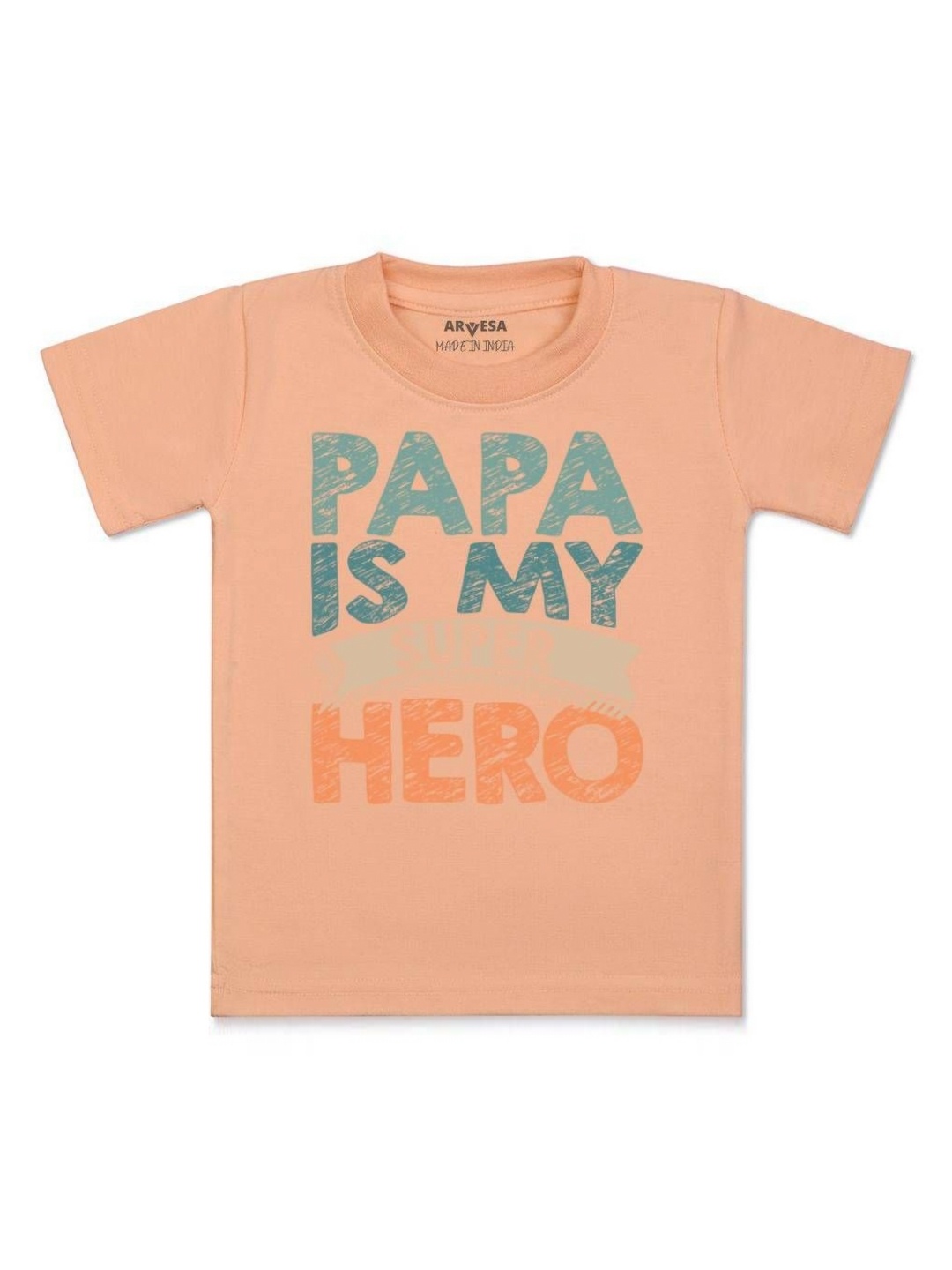 

Arvesa Kids Kids Papa Is My Super Hero Printed Tshirt, Peach