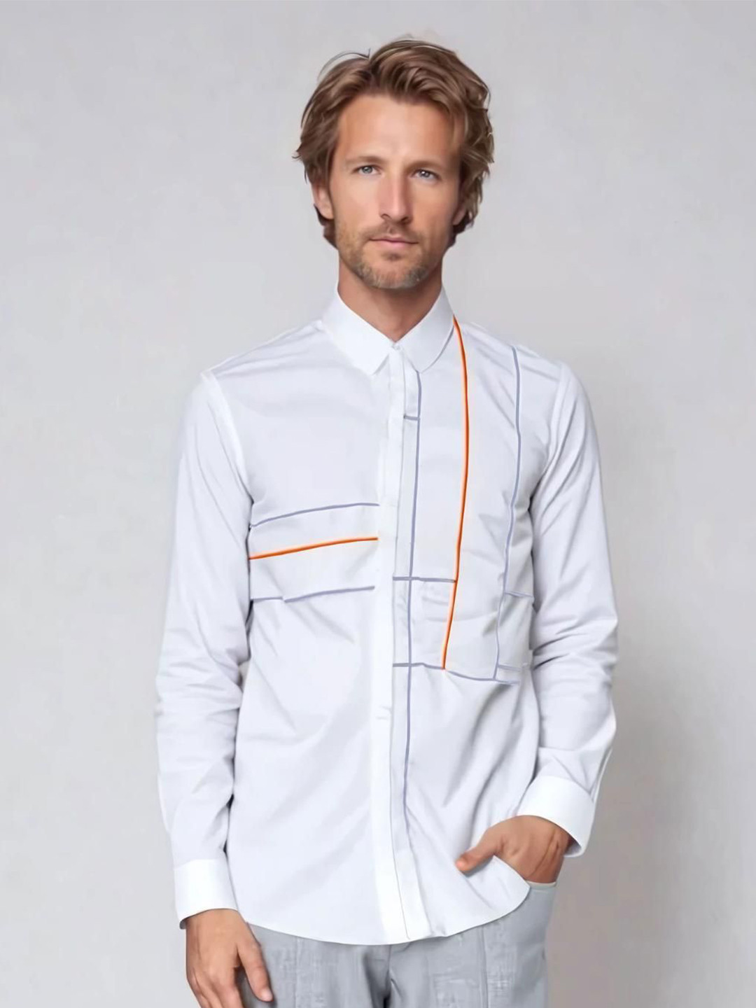 

HE SPOKE Men Smart Tailored Fit Opaque Striped Casual Shirt, White