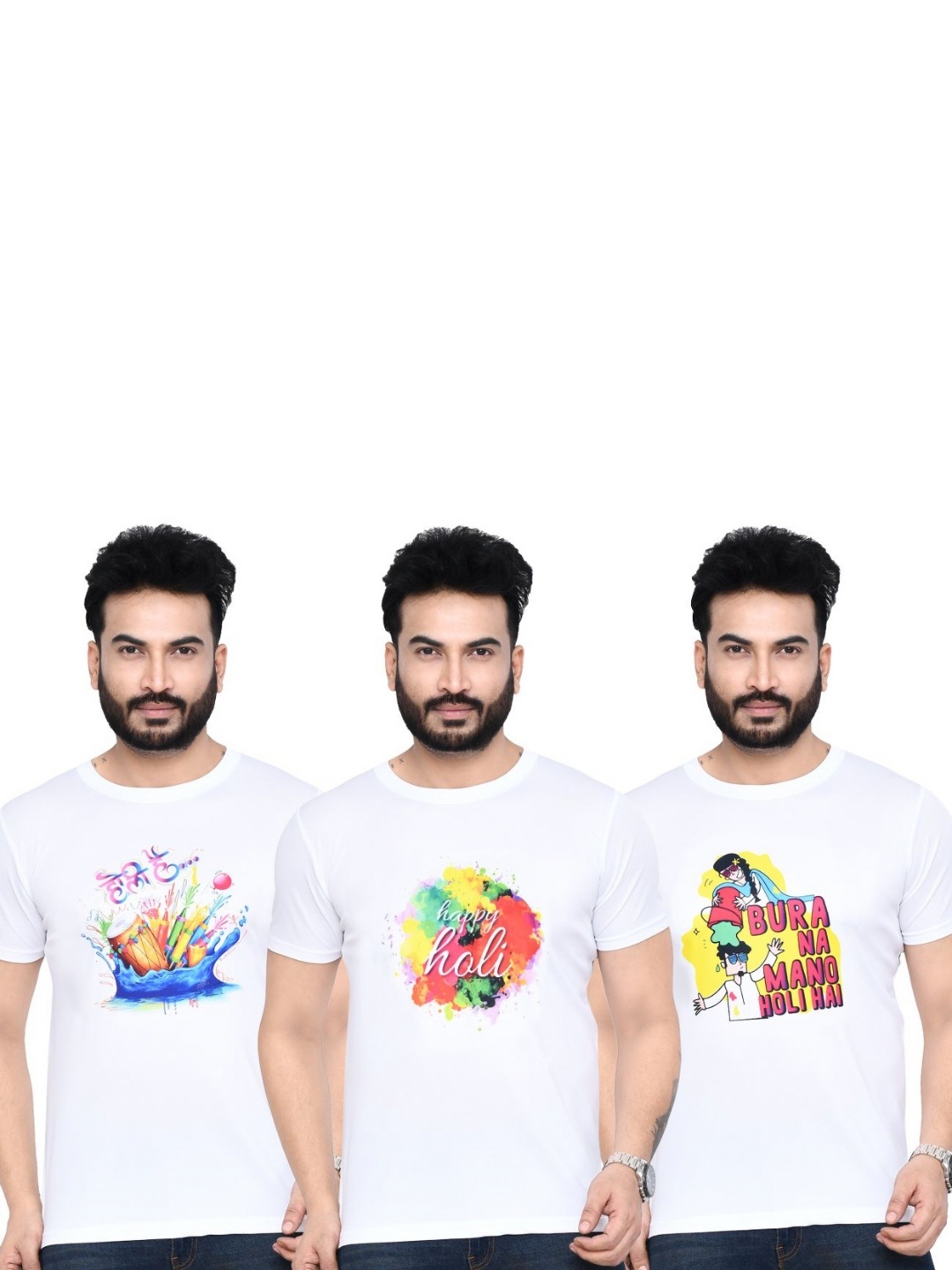 

RAPL Men 3 Printed Applique T-shirt, White