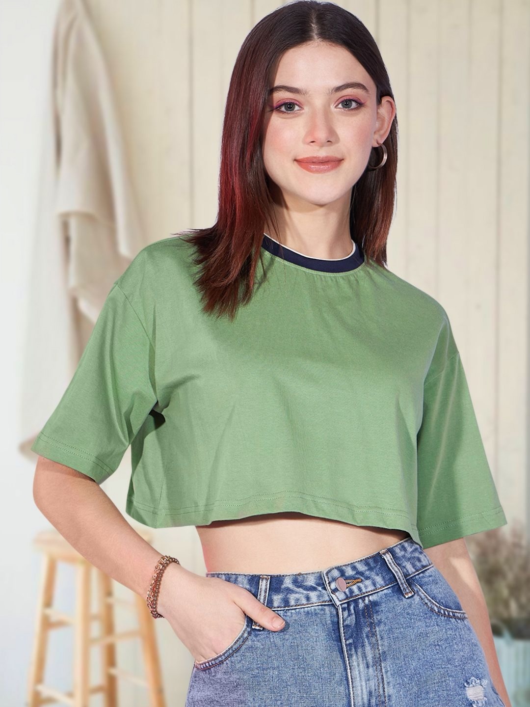 

CORSICA Women Drop-Shoulder Sleeves Boxy T-shirt, Green