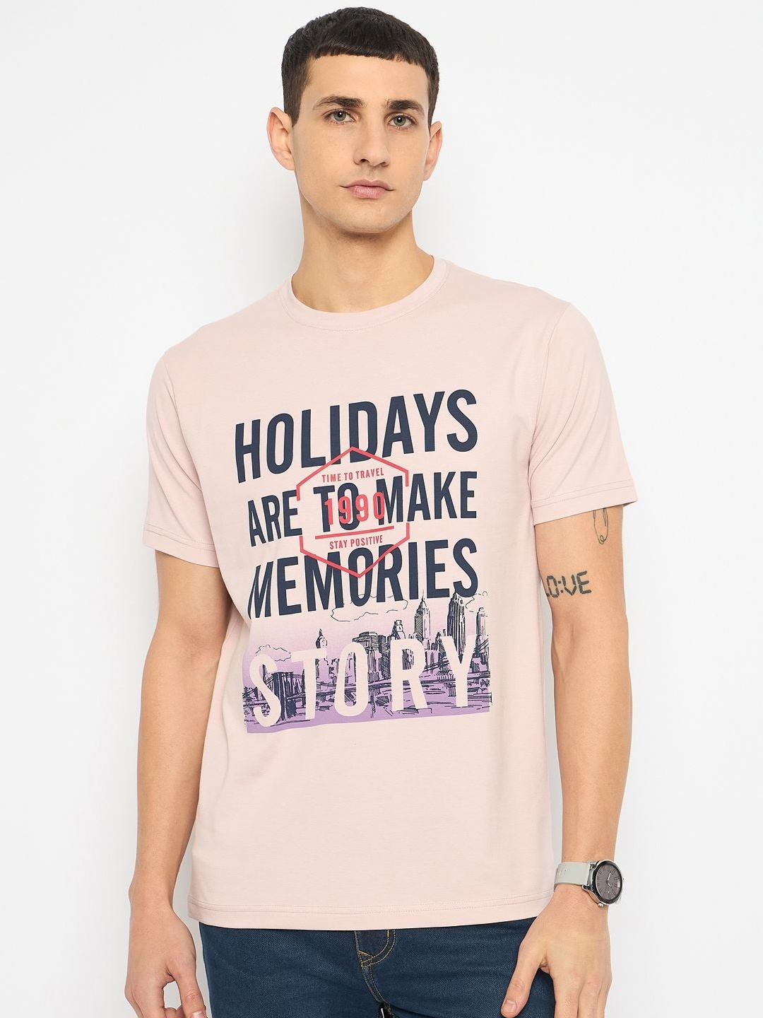

Duke Men Typography Printed Round Neck Cotton T-shirt, Pink