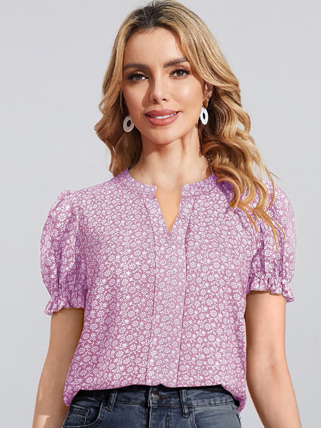 

KERI PERRY Floral Print Cotton Top, Lavender