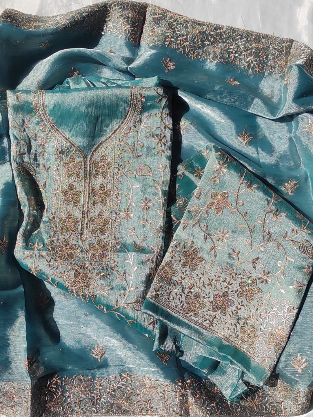 

GC 80 BY GAURI COLLECTION Floral Embroidered Unstitched Dress Material, Blue
