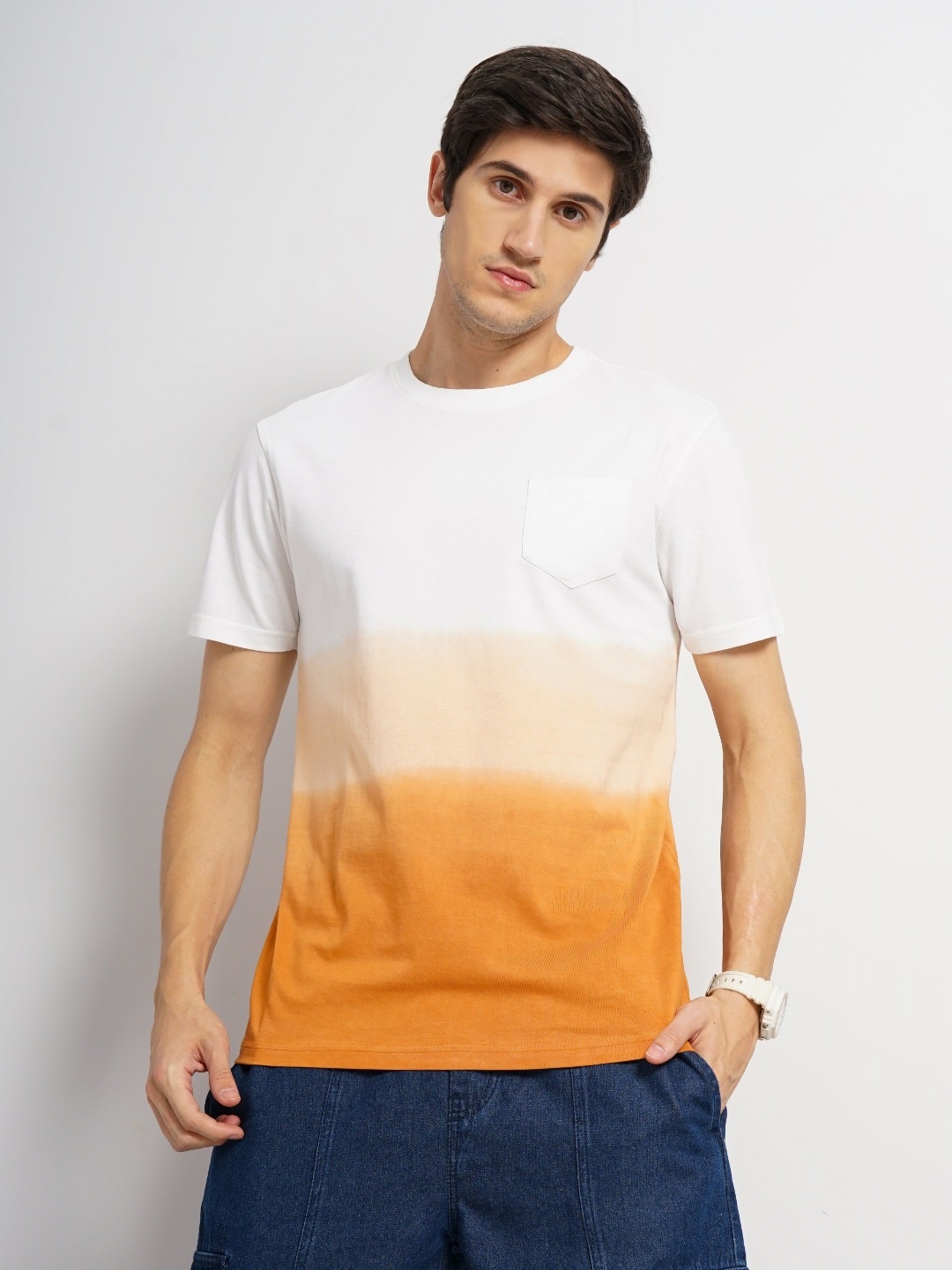 

Genoa Men Tie and Dye Dyed Pockets Slim Fit T-shirt, Orange