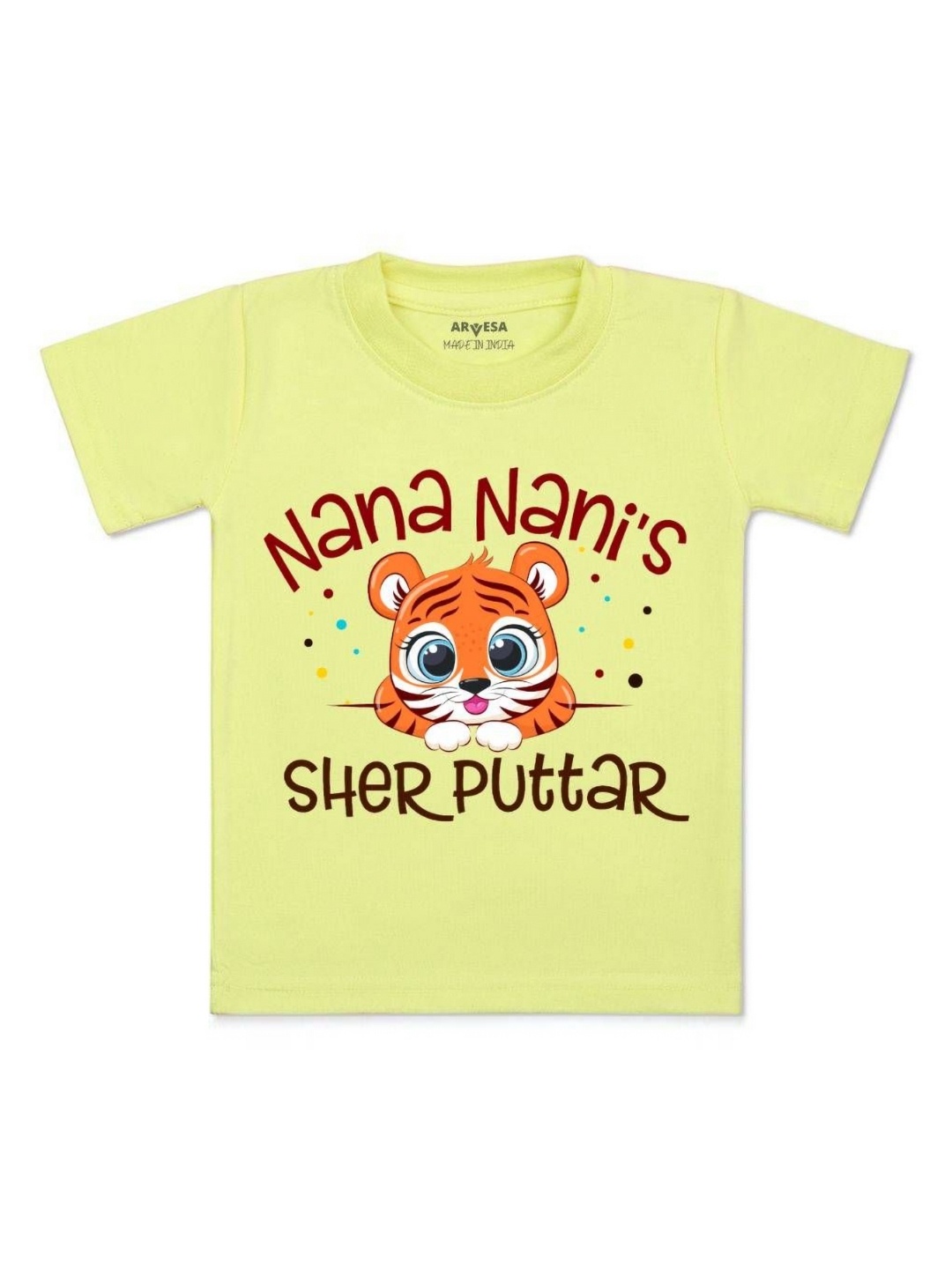 

Arvesa Kids Nana Nani Sher Puttar Printed Tshirt, Yellow