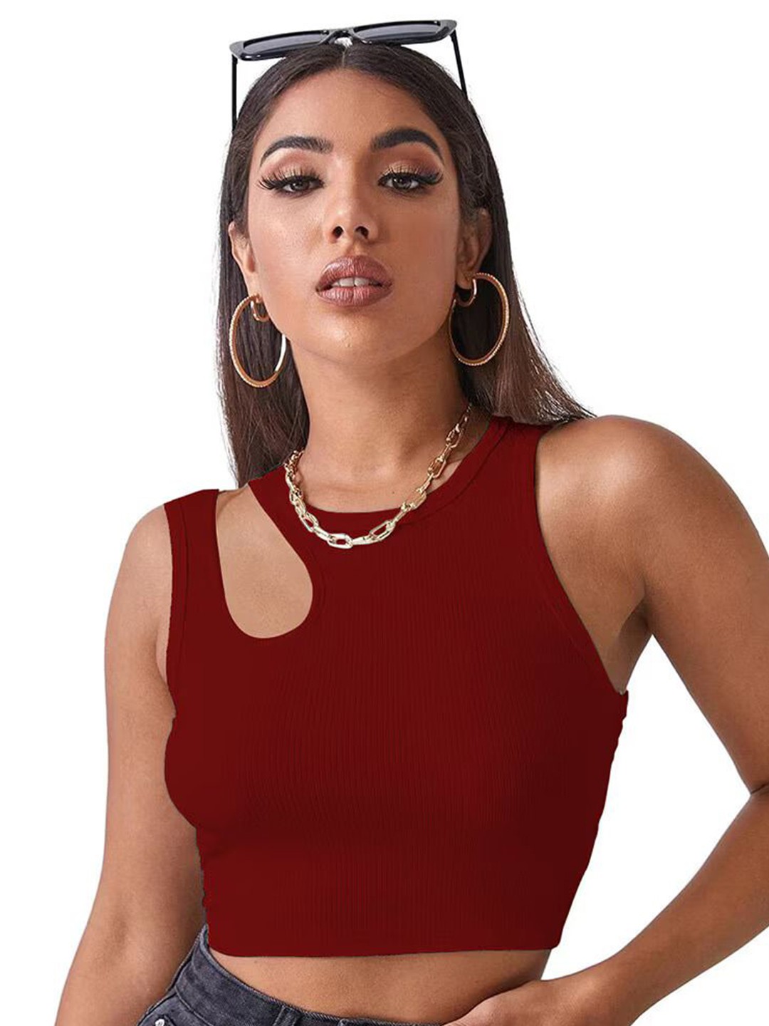 

Mast & Harbour Cotton Crop Top, Maroon
