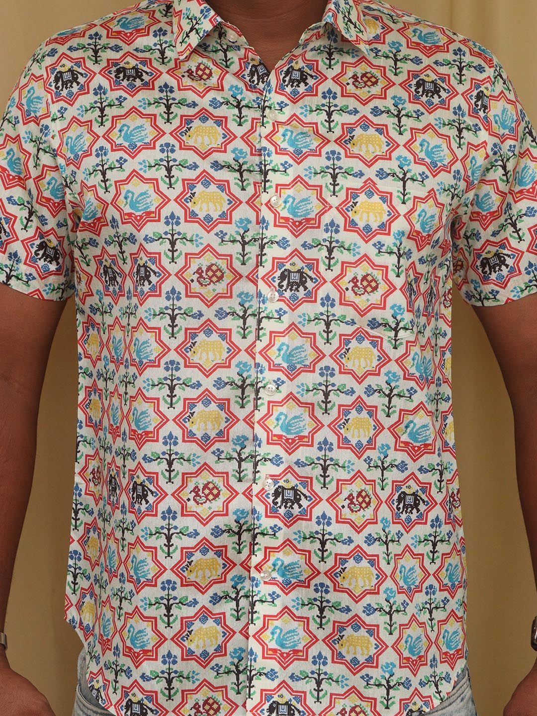 

Luxurionworld Men Modern Semi Sheer Printed Casual Shirt, Off white