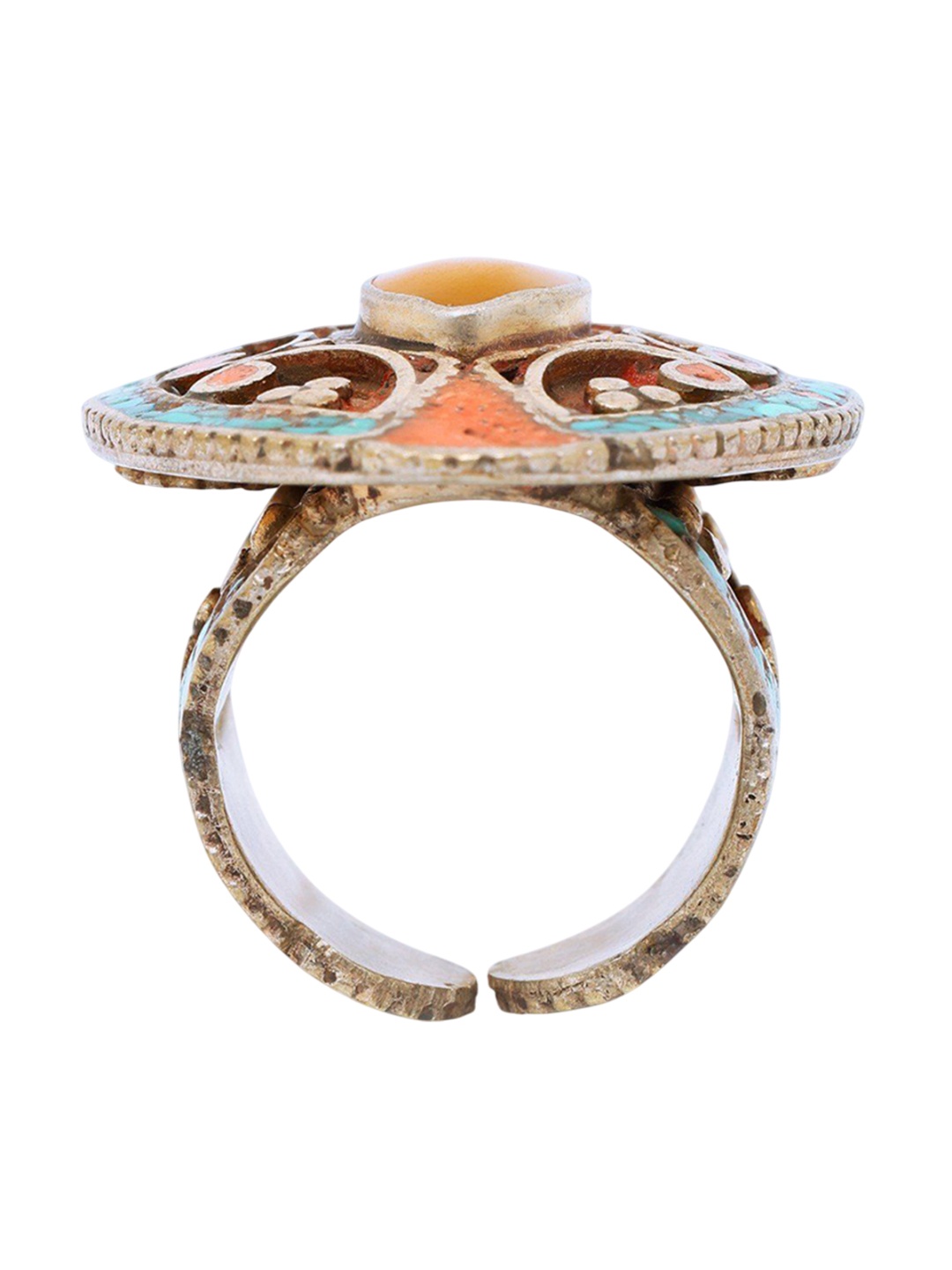 

Exotic India Marquise Shape Tibetan Style Ring, Silver
