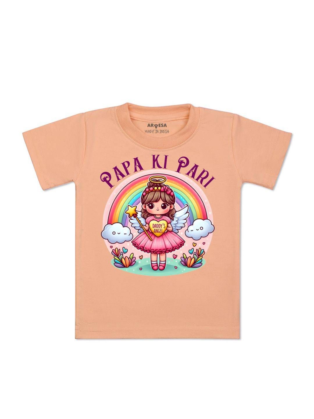 

Arvesa Kids Papa Ki Pari Printed Tshirt, Peach