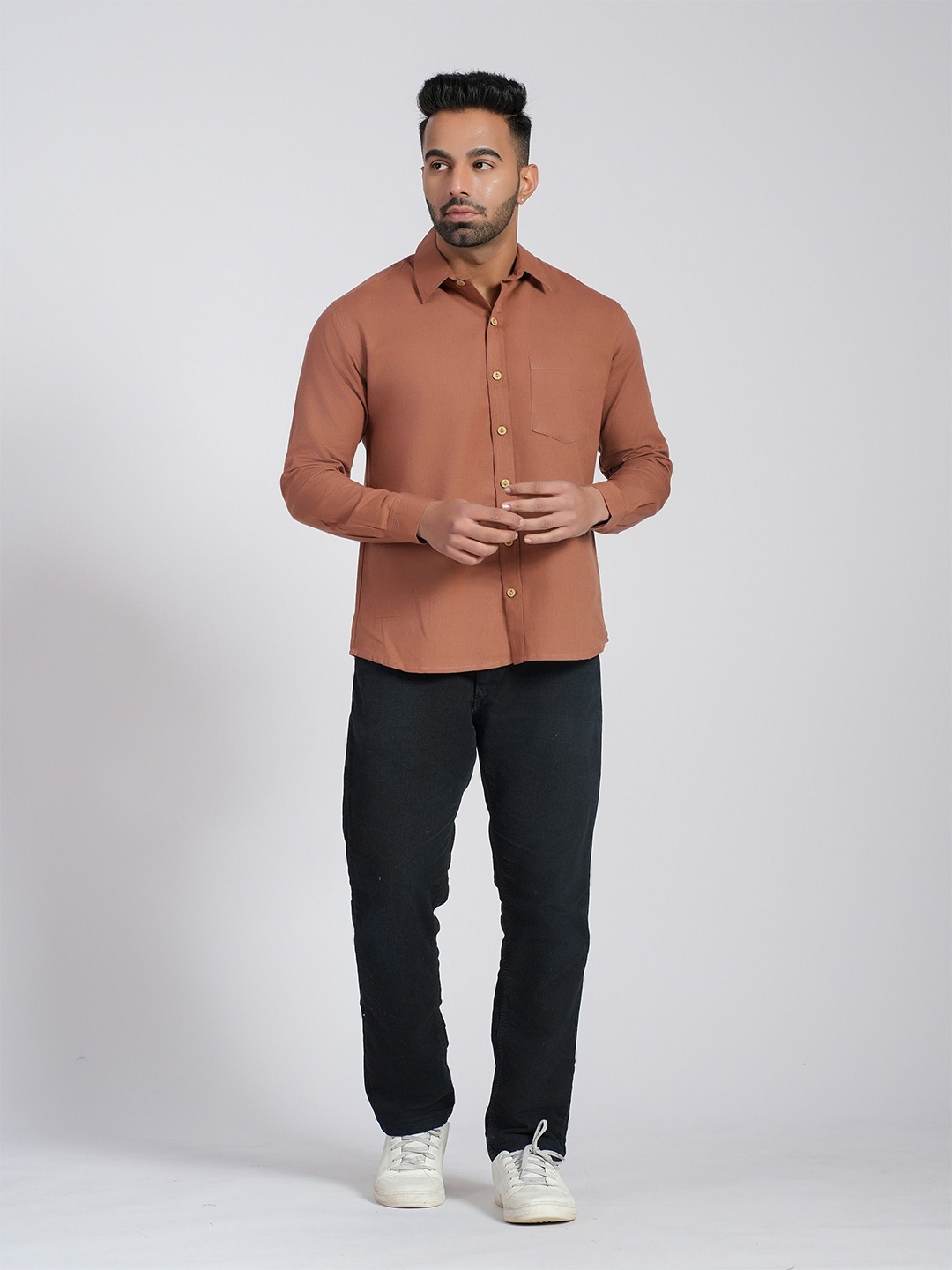 

Cotton Curio Men Comfort Opaque Casual Shirt, Brown