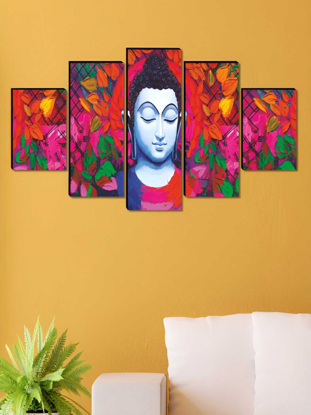 

Aura Red & Pink 5 Pieces Wooden Buddha Religious Wall Art