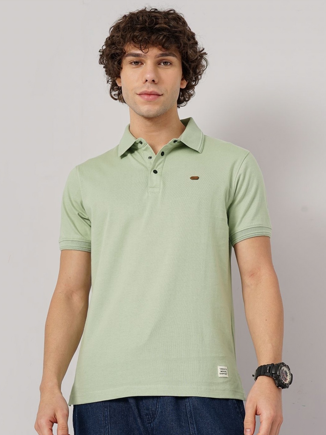 

Genoa Men Solid Polo Collar Cotton T-shirt, Green