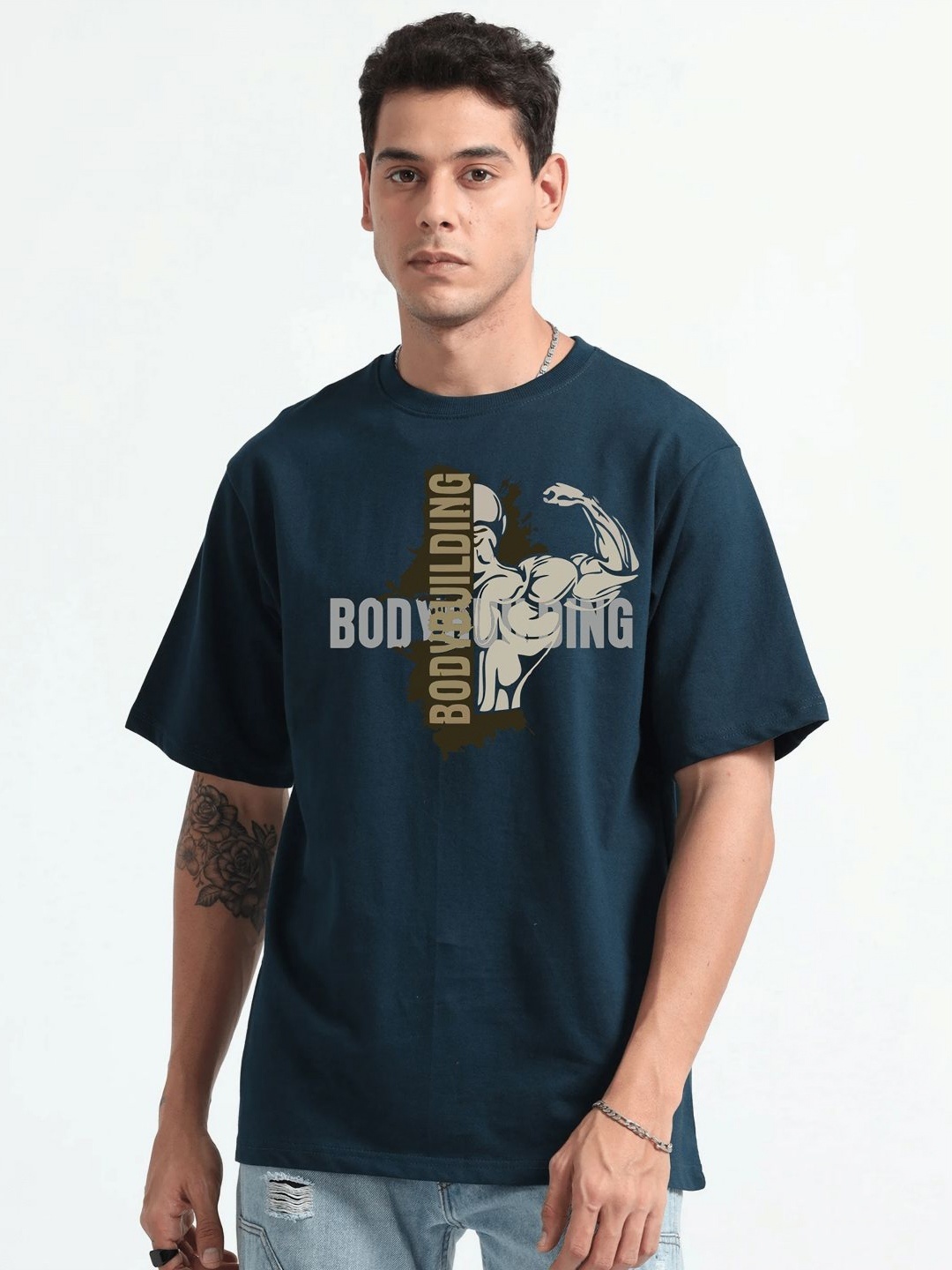 

GSPO Men Typography Printed Raw Edge T-shirt, Blue