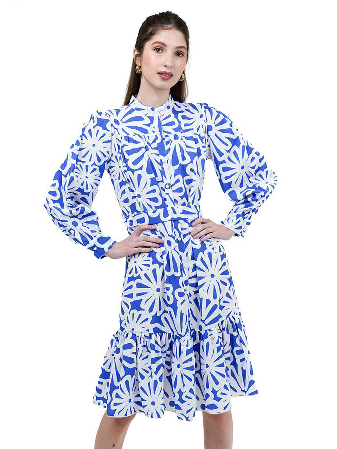 

COSMIC TRIO Floral Print A-Line Dress, Blue