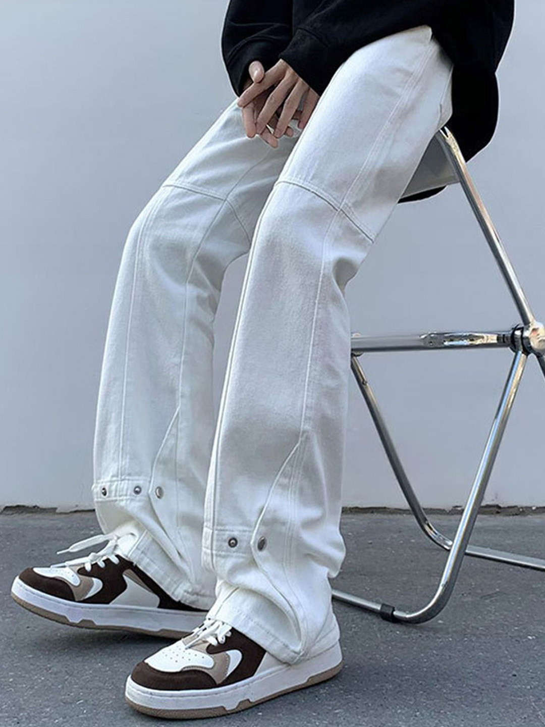 

HERE&NOW Men Clean Look Wide Leg Jeans, White