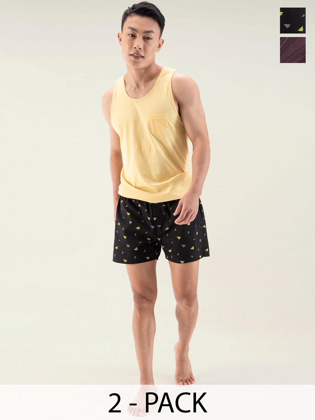 

DAMENSCH Pack Of 2 Printed Pure Cotton Mid Rise Ultra-Light Boxer IB1002-MX2258, Black