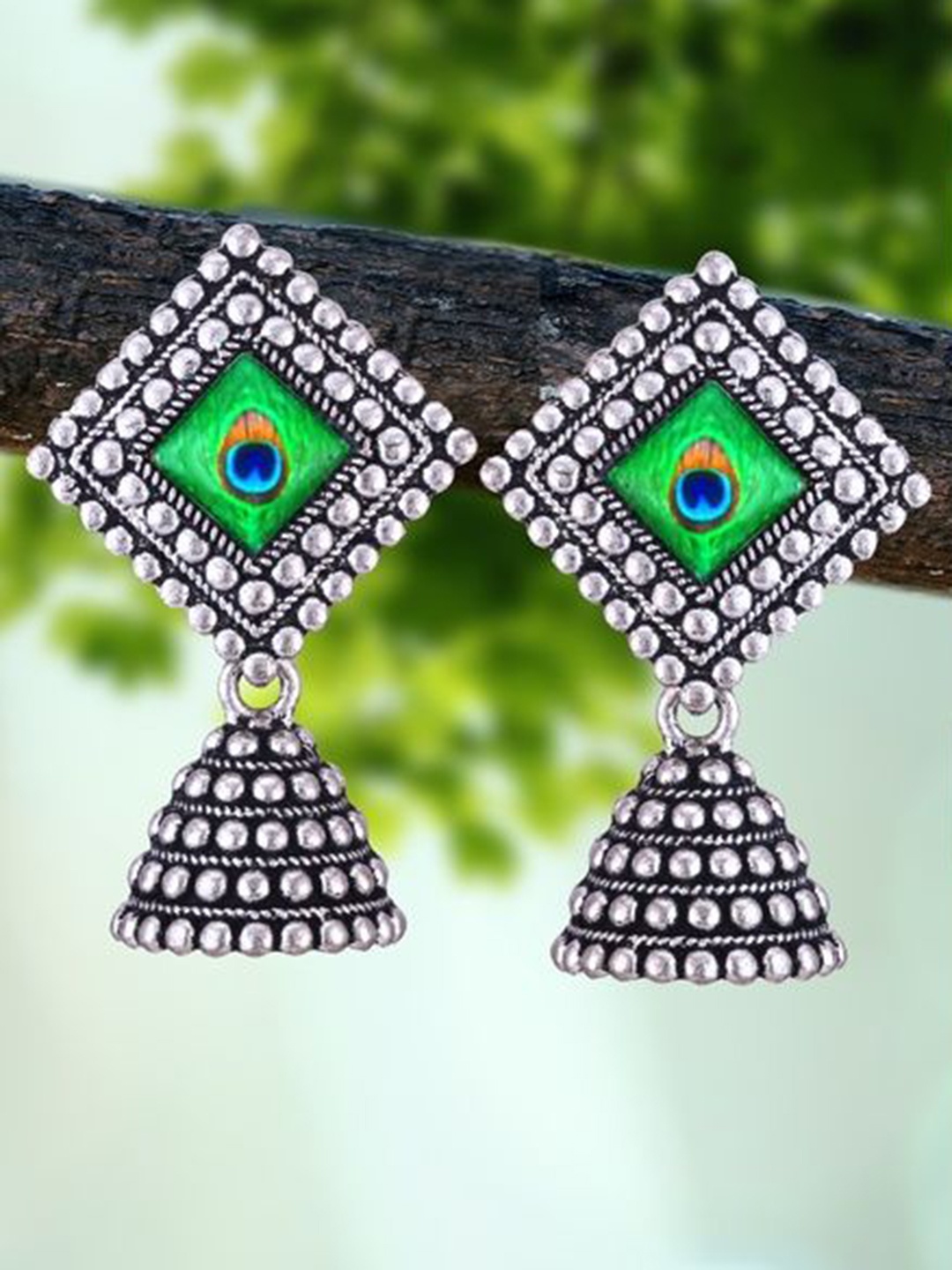 

DIVASTRI Set of 5 Silver-Plated Oxidized Dome Shaped Jhumkas