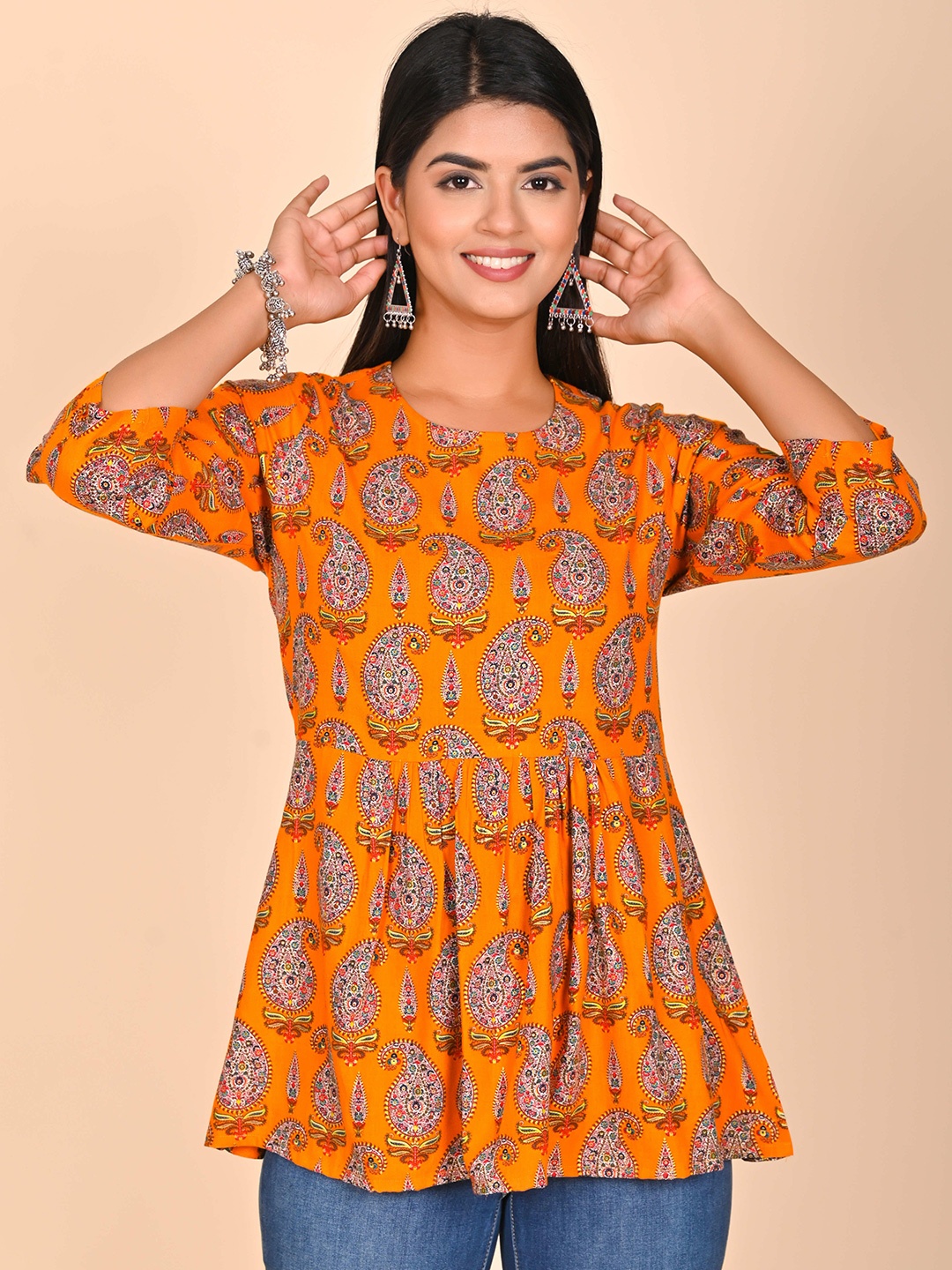 

Rashmi Shree Creation Ethnic Motifs Printed Peplum Top, Orange