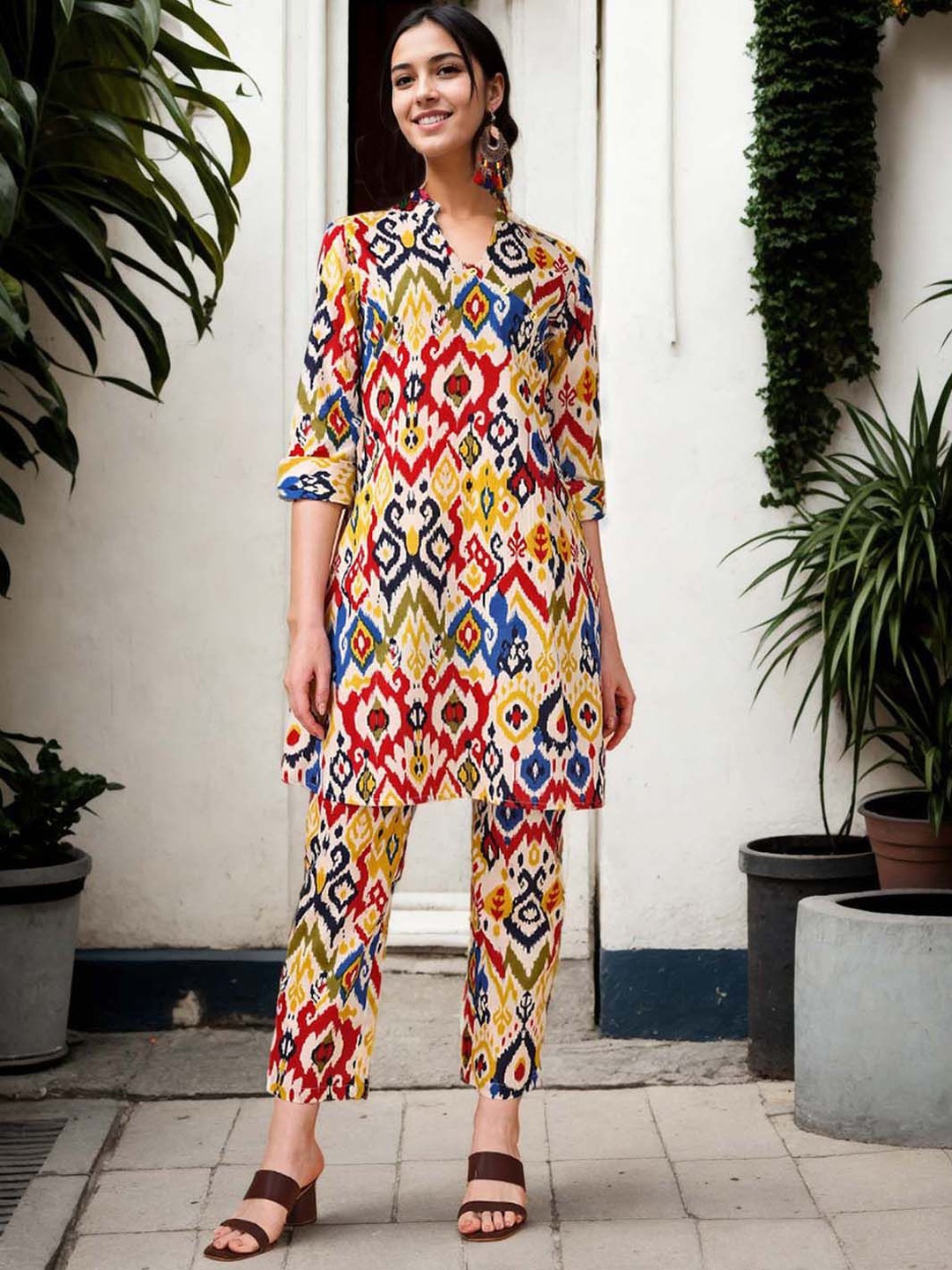 

Anouk Printed Mandarin Collar Pure Cotton Tunic And Trouser, Yellow
