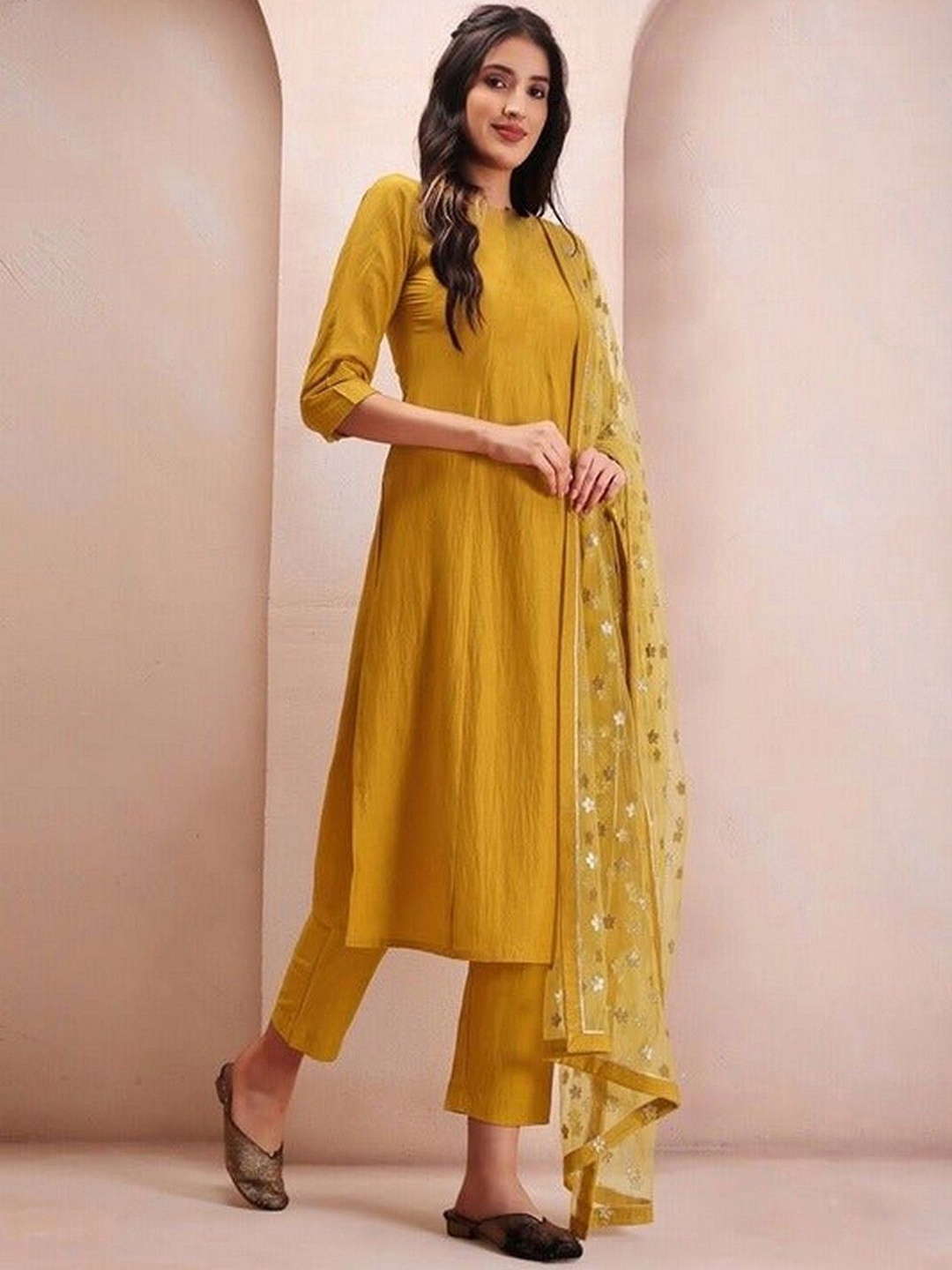 

mimi design Women Regular Kurta with Dhoti Pants & With Dupatta, Yellow