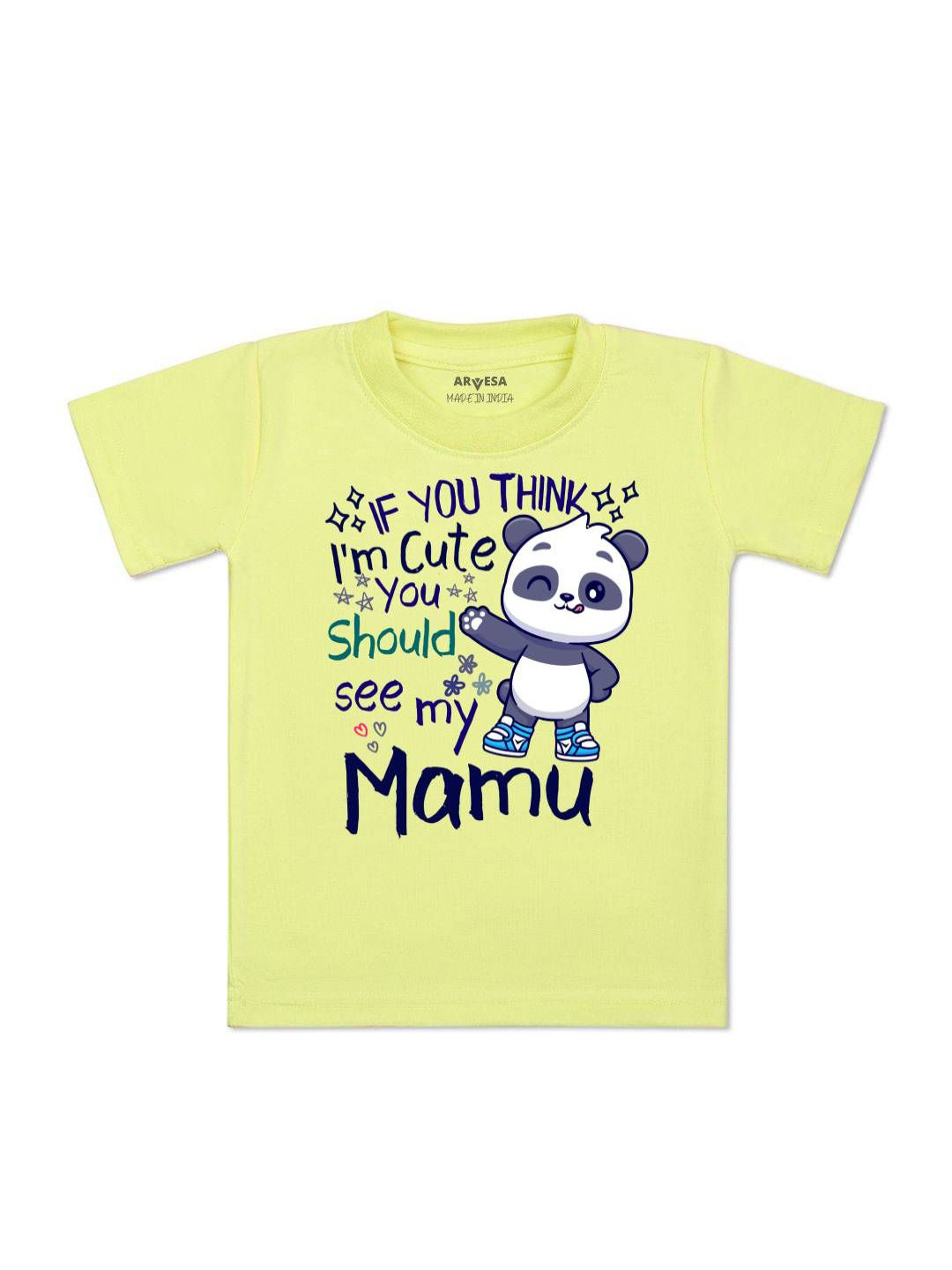 

Arvesa Kids I Am Cute You Should See My Mamu Printed Tshirt, Yellow