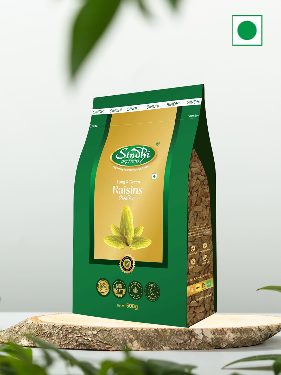 

SINDHI Dry Fruits Long Raisins Kishmish 500 g, Green