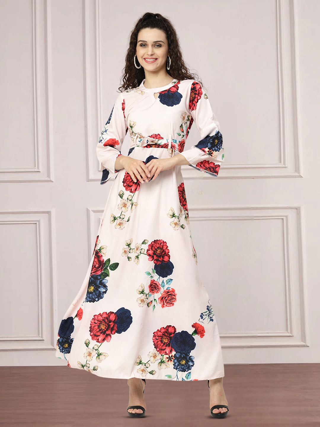 

Moda Rapido Floral Print Applique Fit & Flare Dress, White