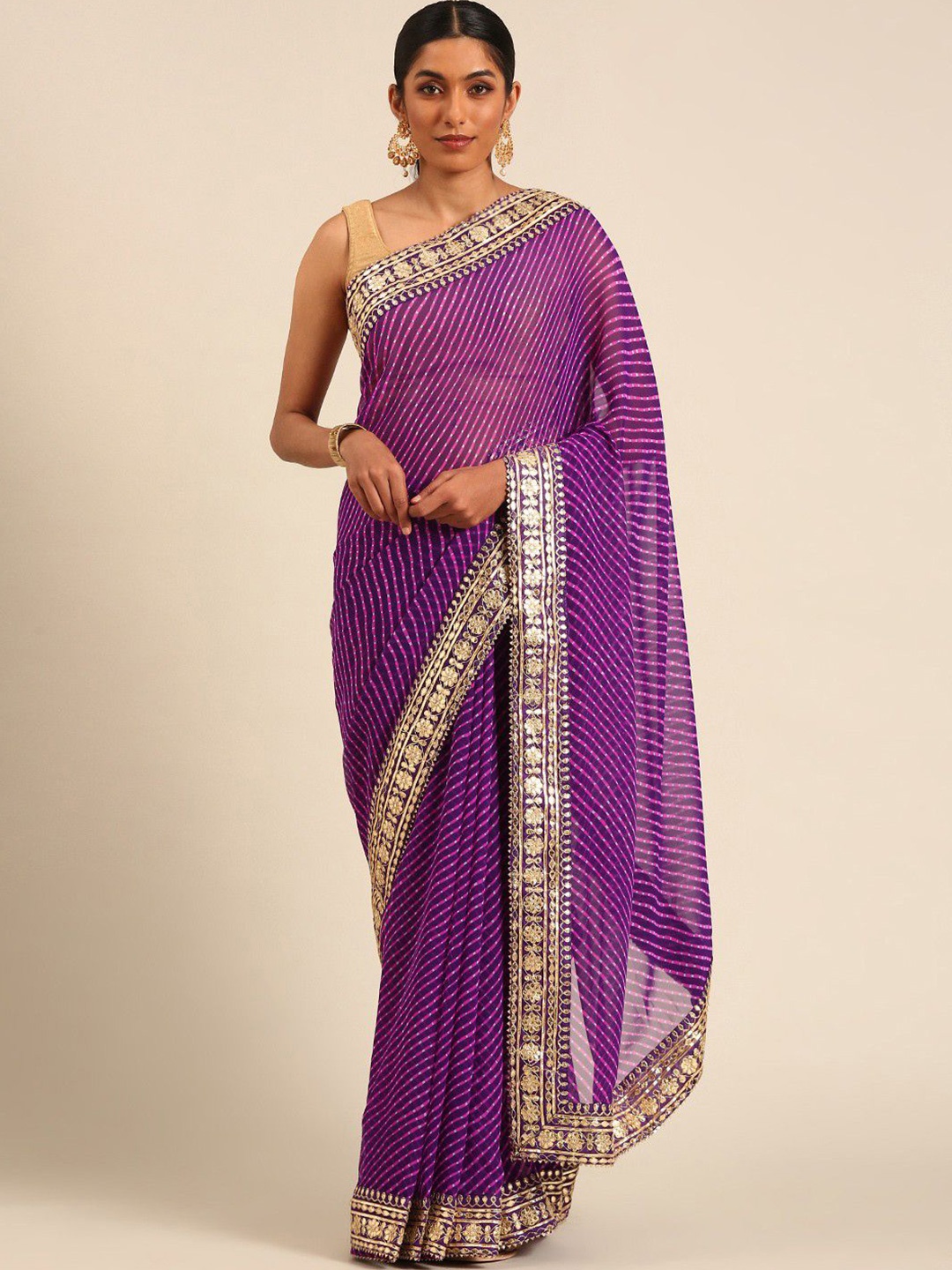 

DIVASTRI Leheriya Gotta Patti Poly Georgette Leheriya Saree, Purple