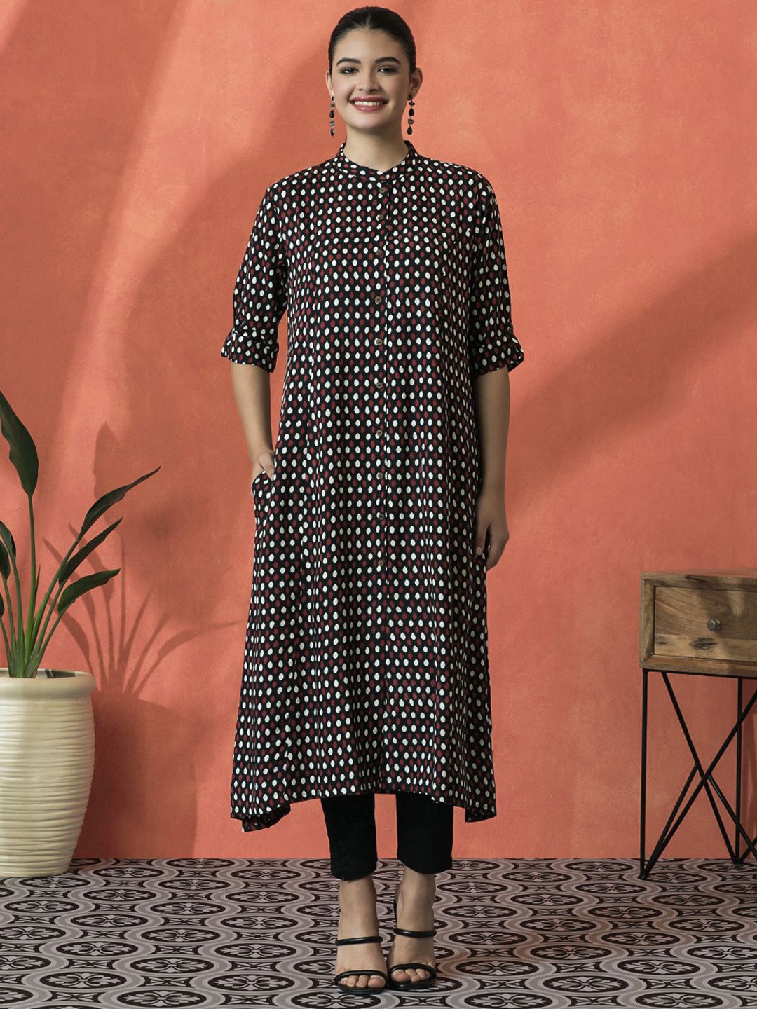 

Sangria Printed A-Line Kurta, Black