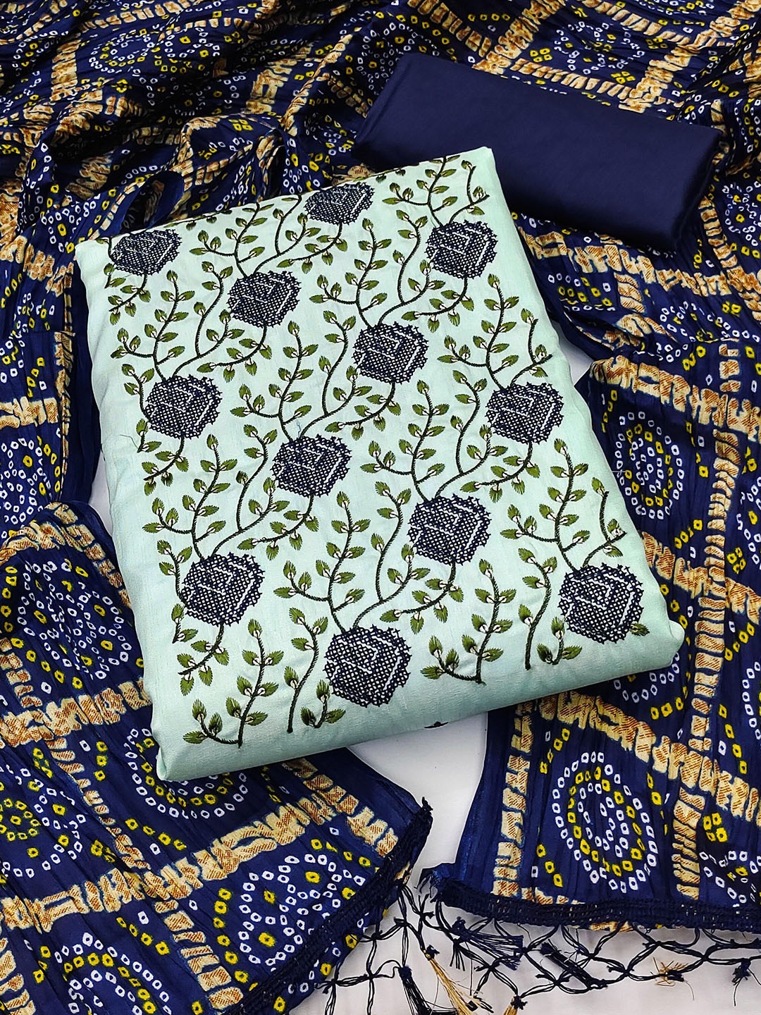 

SAINOOR Embroidered Thread Work Unstitched Dress Material, Sea green