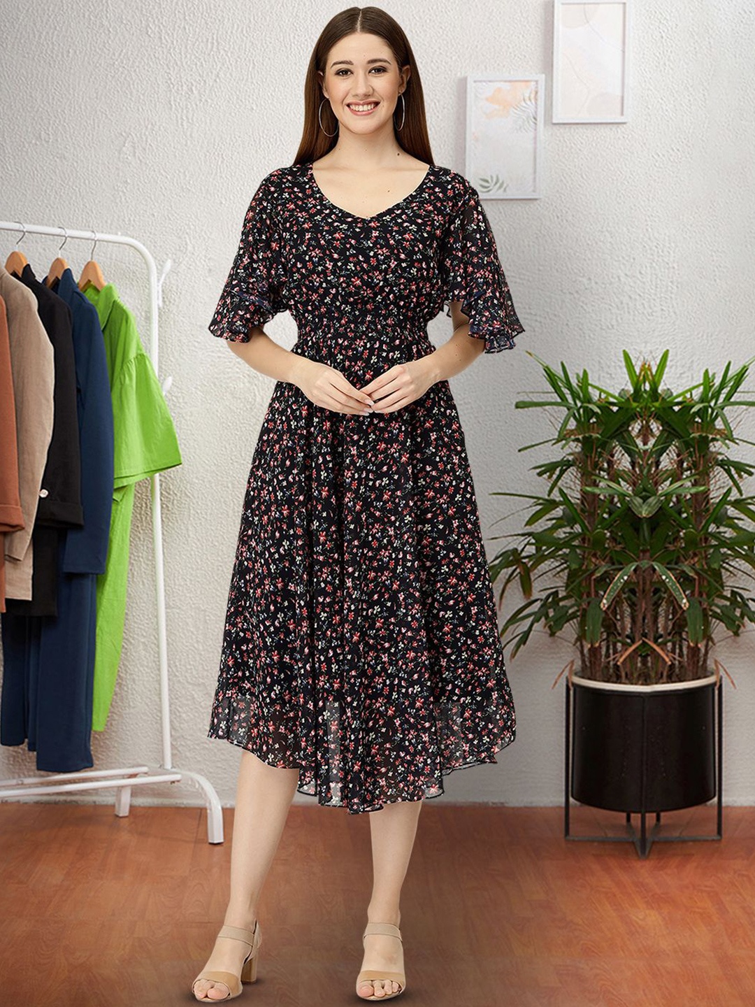 

Moda Rapido Floral Print Applique Fit & Flare Dress, Multi
