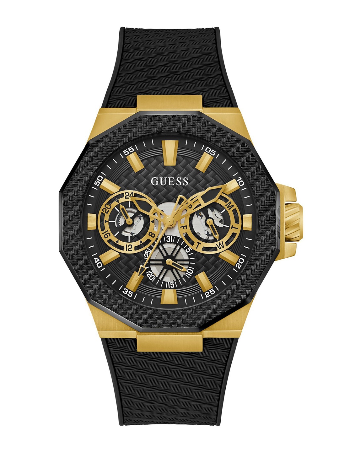 

GUESS Men Dial & Textured Straps Analogue Watch GW0853G2, Black