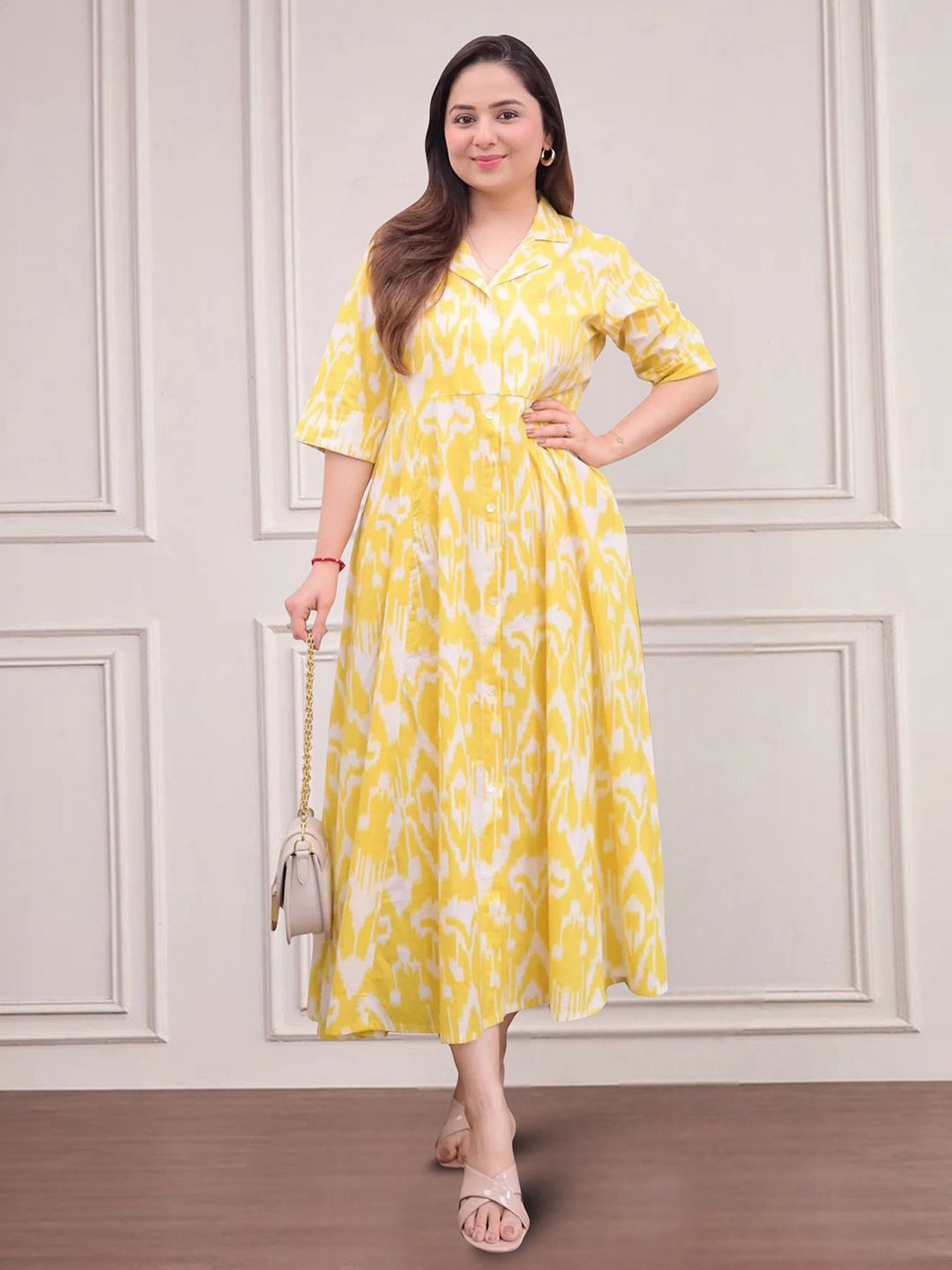 

Moda Rapido Floral Print Applique Fit & Flare Dress, Yellow