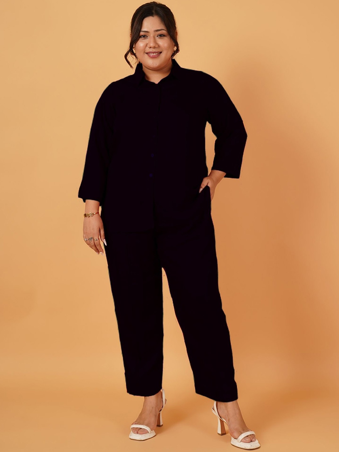 

ANGOORI FASHION Shirt Collar Pluse Size Shirt & Trousers, Black