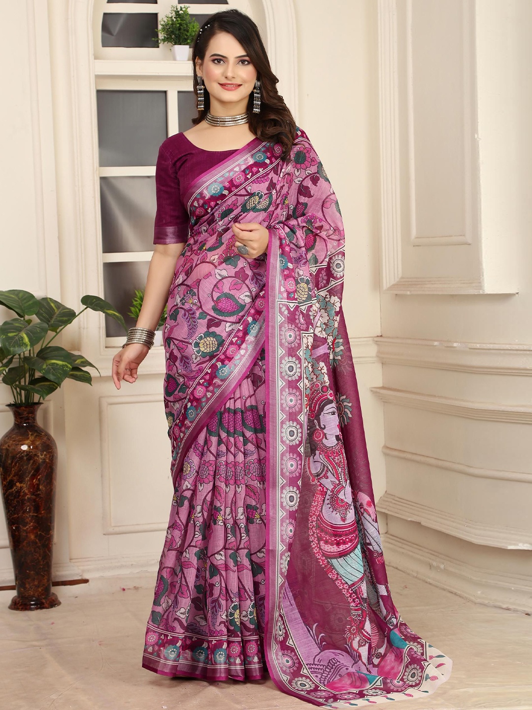 

KALINI Ethnic Motifs Zari Khadi Saree, Purple