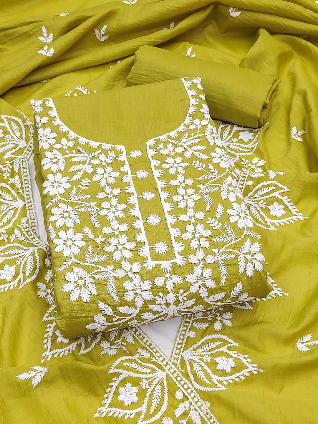 

SAINOOR Embroidered Pure Cotton Semi-Stitched Dress Material, Lime green