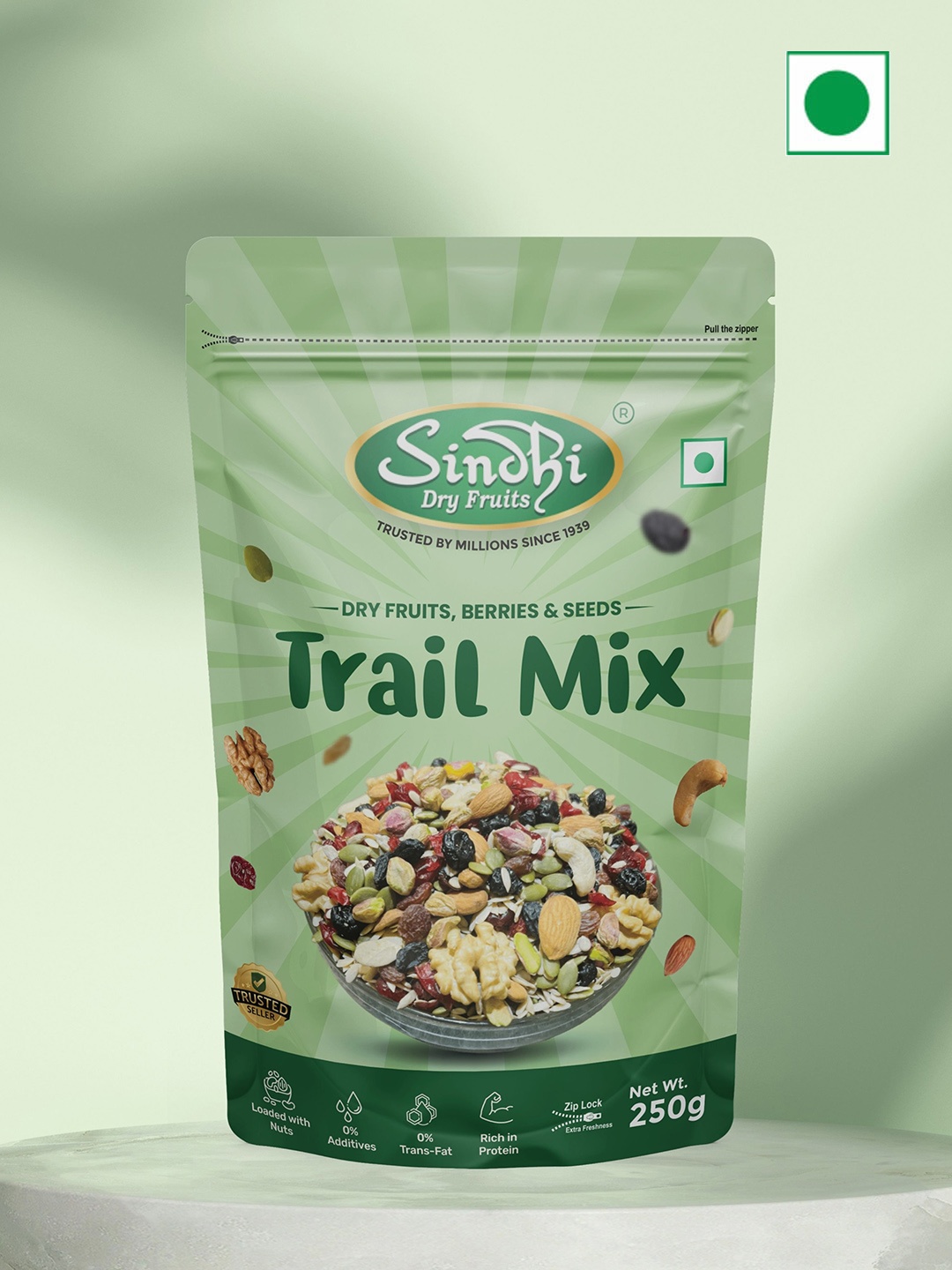 

SINDHI Dry Fruits Seeds, Berries & Dry Fruits Trail Mix 250g, Green
