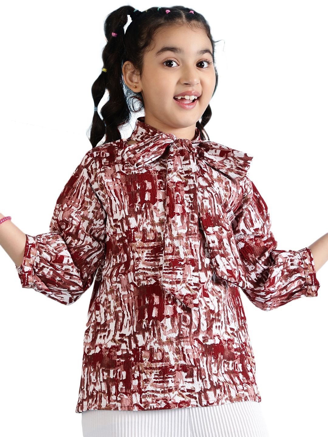 

Miss & Chief Print Tie-Up Neck Top, Maroon