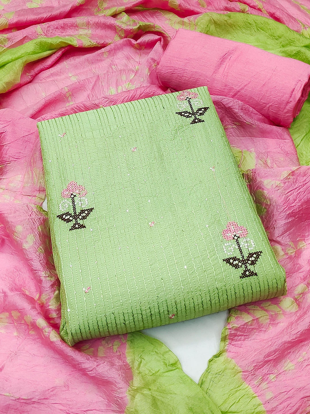 

SAINOOR Floral Embroidered Pure Cotton Unstitched Dress Material, Green