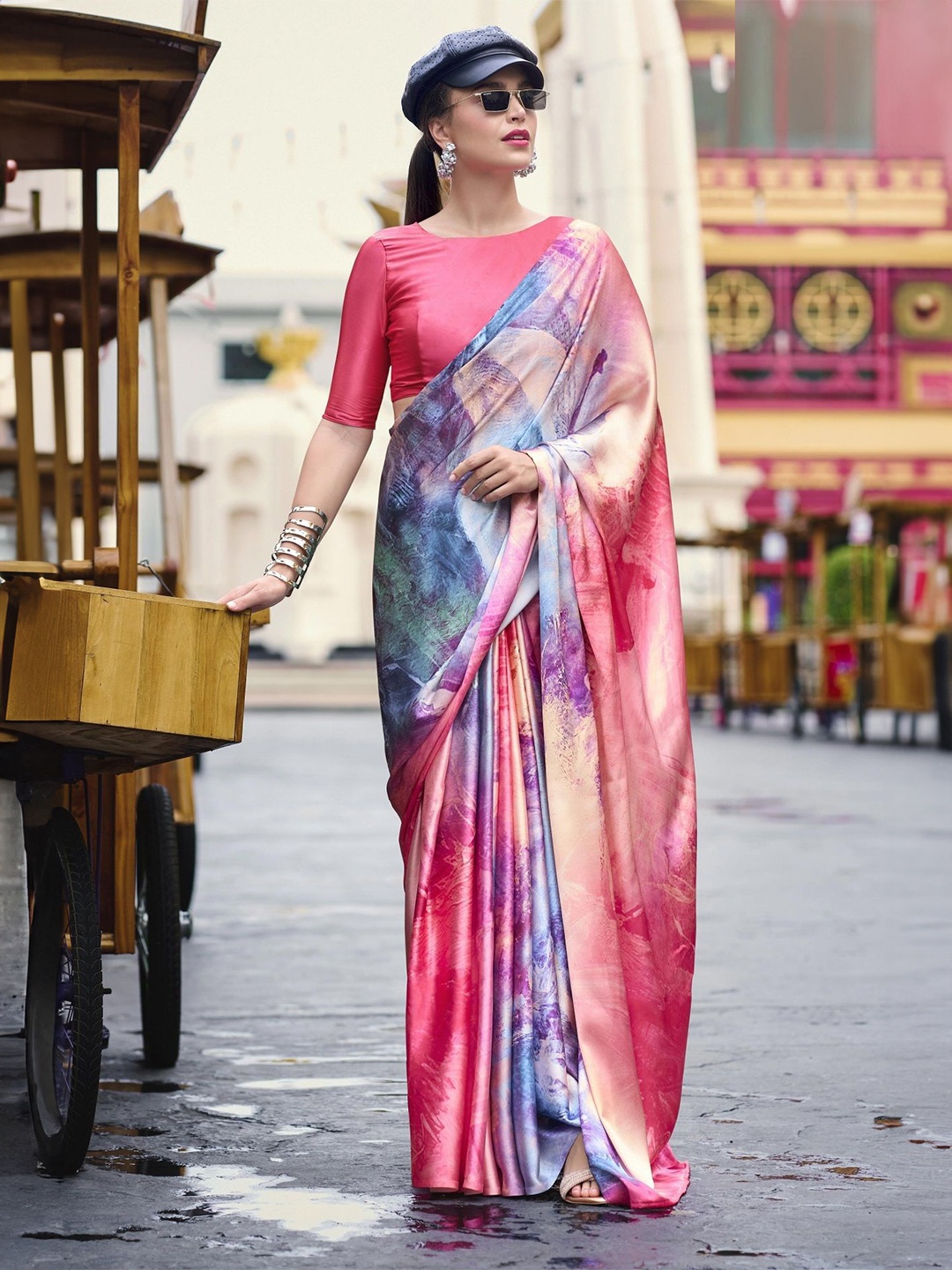 

MAHALASA Pure Crepe Designer Saree, Pink