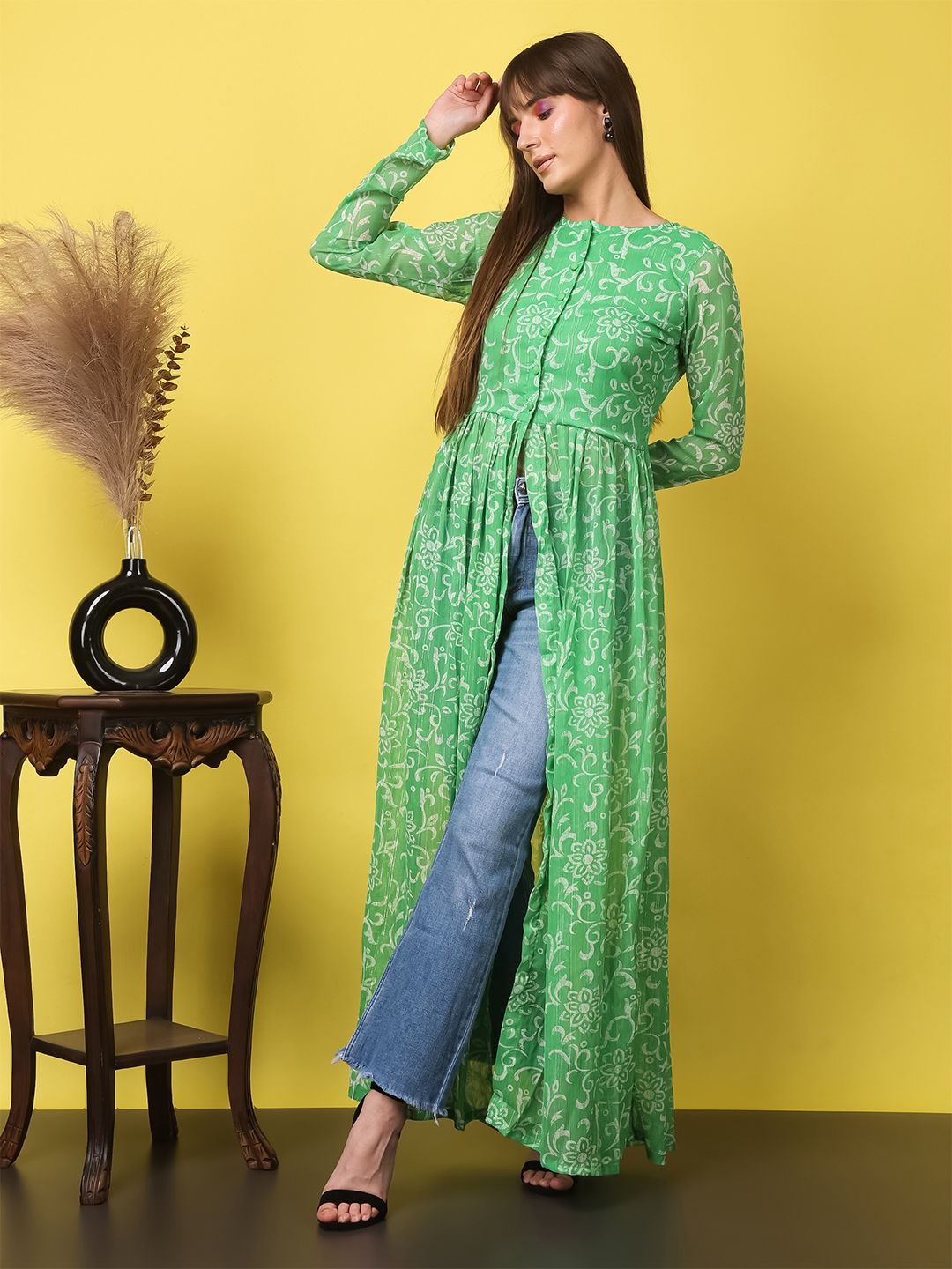 

Moda Rapido Floral Printed Chiffon A Line Kurta, Green