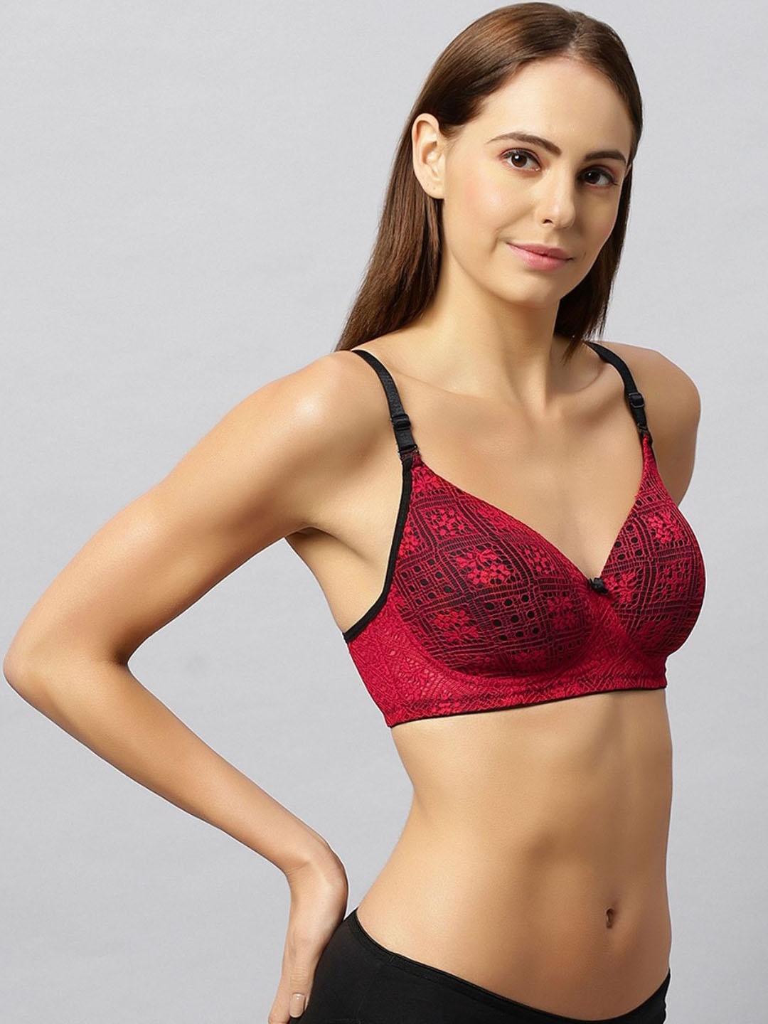 

happybra Self-Designed Cotton Lightly Padded Lingerie Set Bridal02Red34D, Red