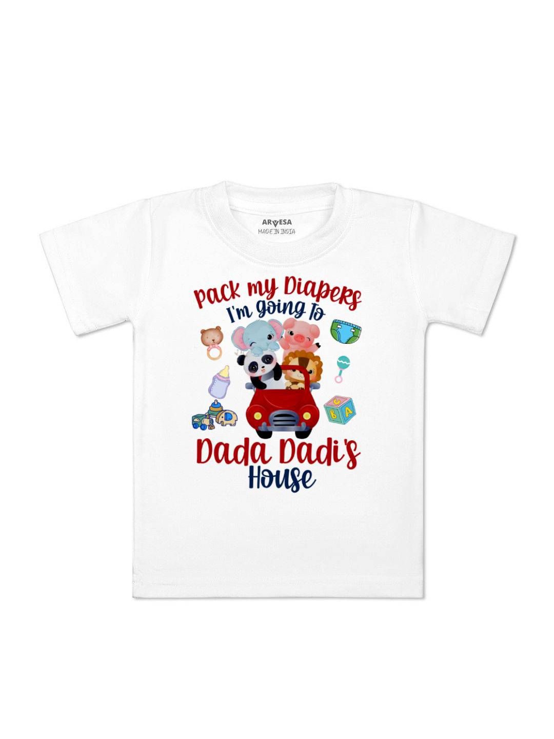 

Arvesa Kids Consult My Legal Team Dada Dadi Printed Tshirt, White