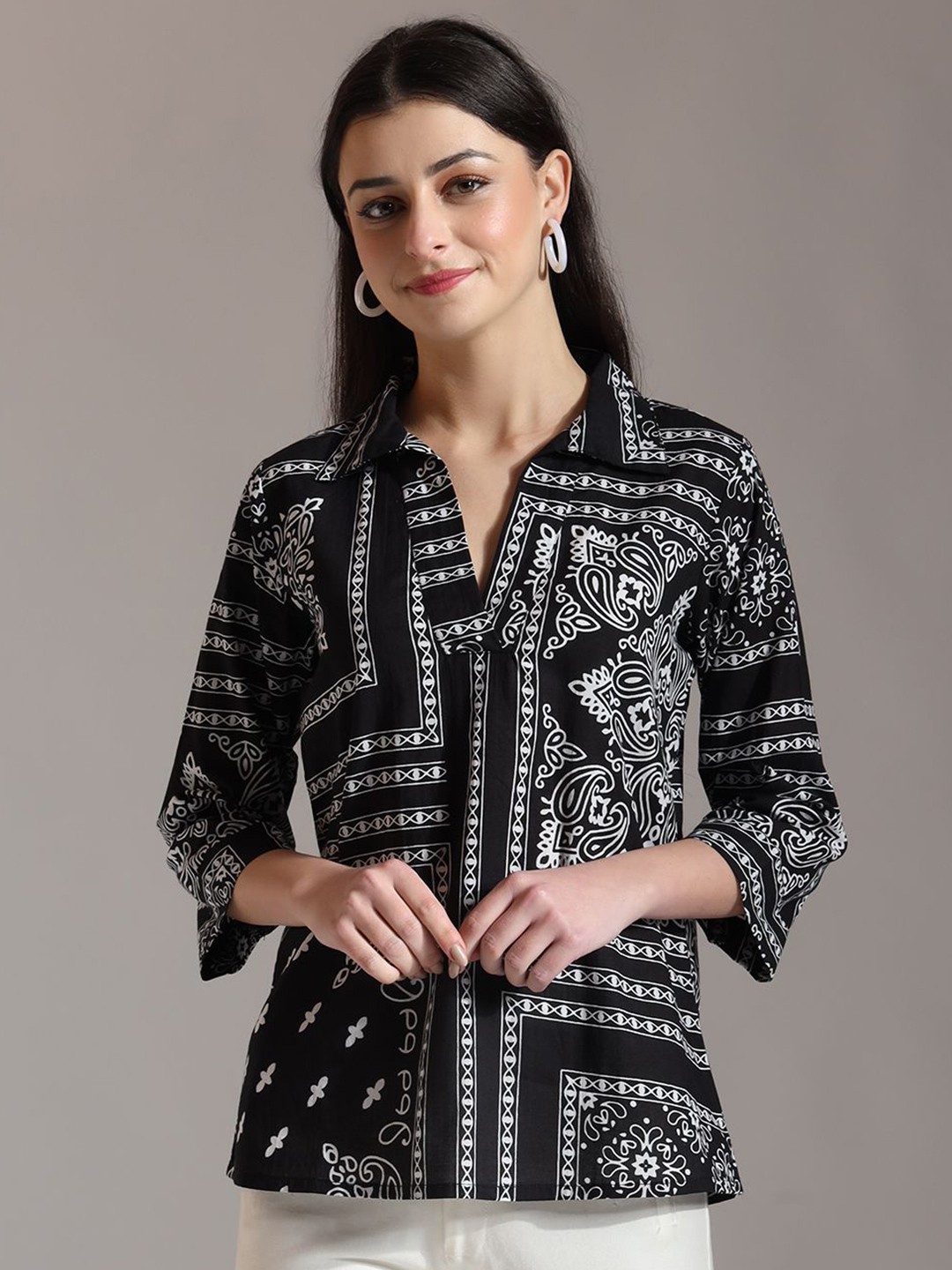 

Yufta Print Cotton Top, Black