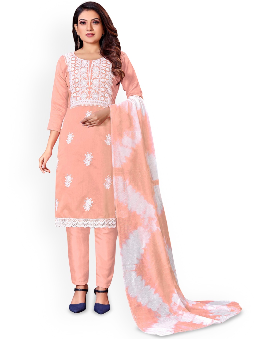 

SAINOOR Floral Embroidered Unstitched Dress Material, Peach