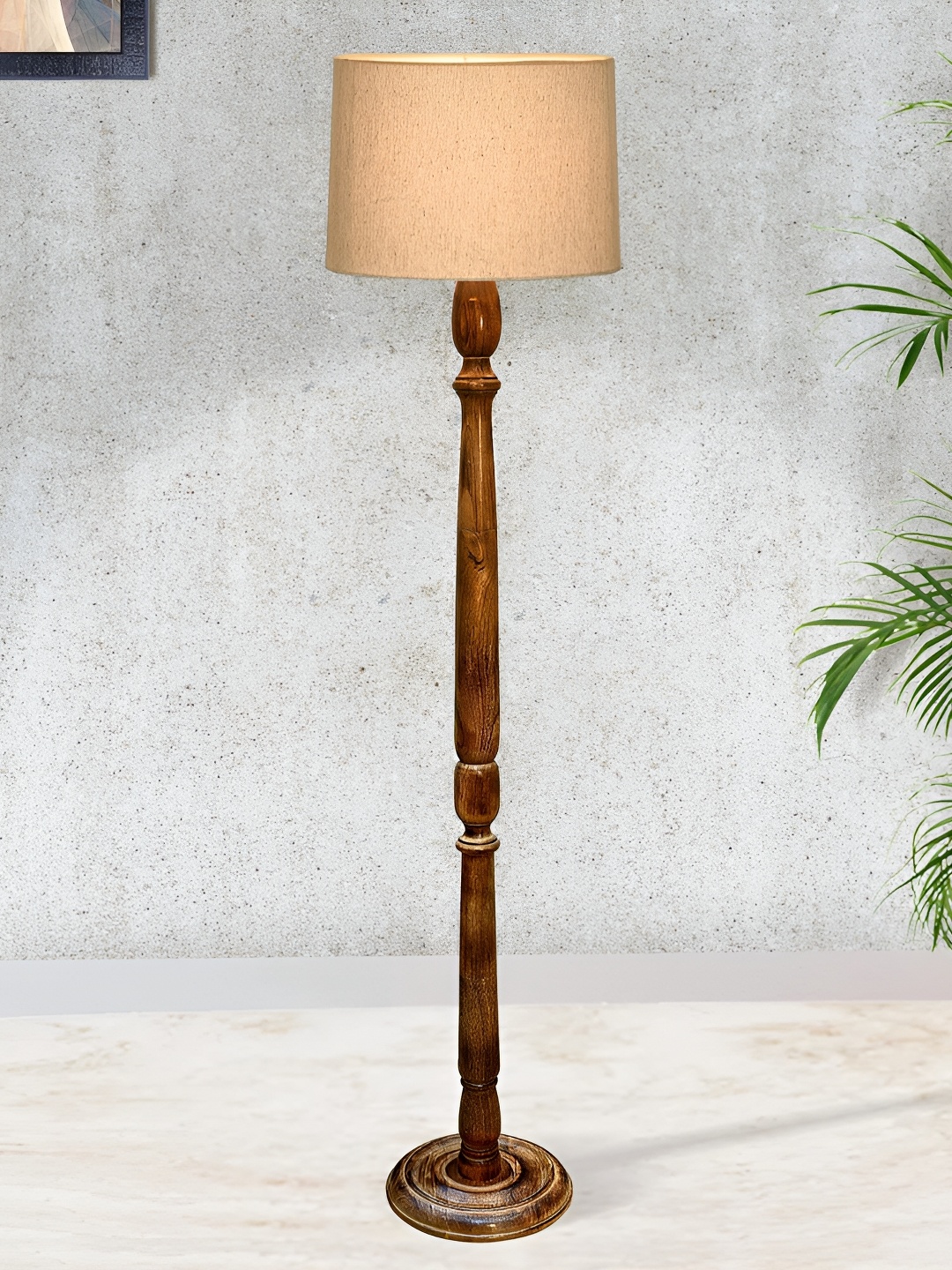 

Homesake Rustic Beige & Brown Wooden Cylinder Shaped Floor Lamp With Shade